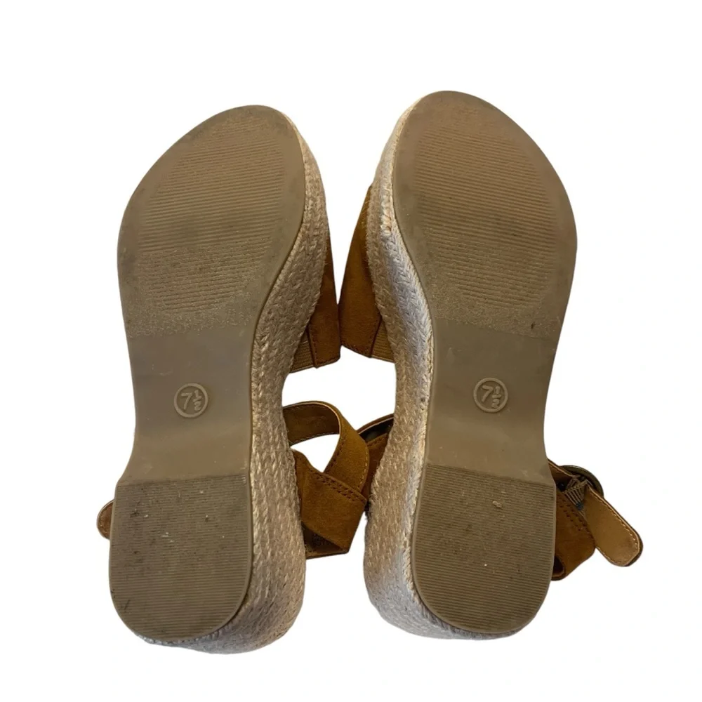 Seychelles Saddle Brown Faux Suede Leather Platform Wedge Espadrilles Size 7.5